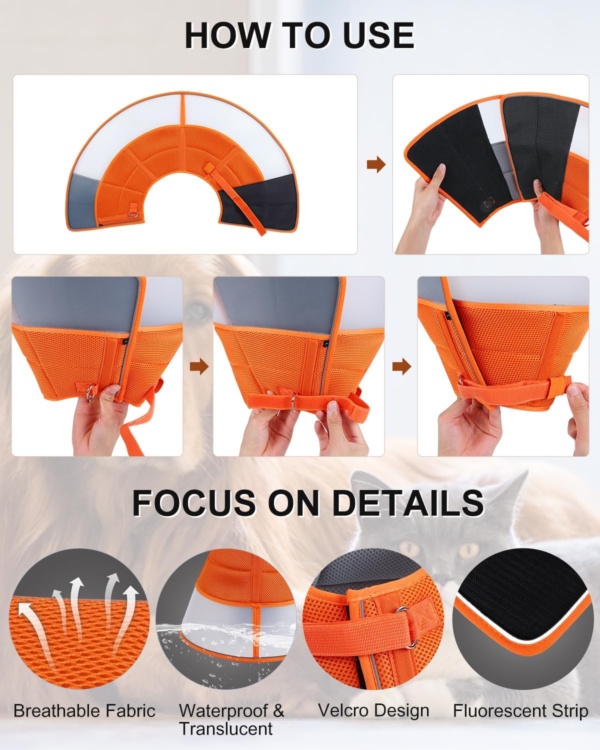 Dog Cone Collar Large,Soft Dog Cone With Adjustable Buckle,Anti- Bite Elizabethan Collars For Dog & Cats, Pet Collar Comfy Cone Neck Collar After Surgery (Orange, L(15.7''-18.9'')) - Image 6