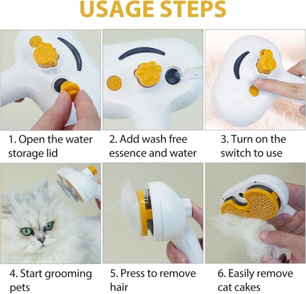 Magic Wand for Pet Hair, 2025 New Cat Steam Brush, 3 in 1 Mist Massage Dog Brush, Rechargeable Shedding Cloud Care Dog Steam Grooming Brushs With 200 Soft Round Head Massage Teeth - Image 4