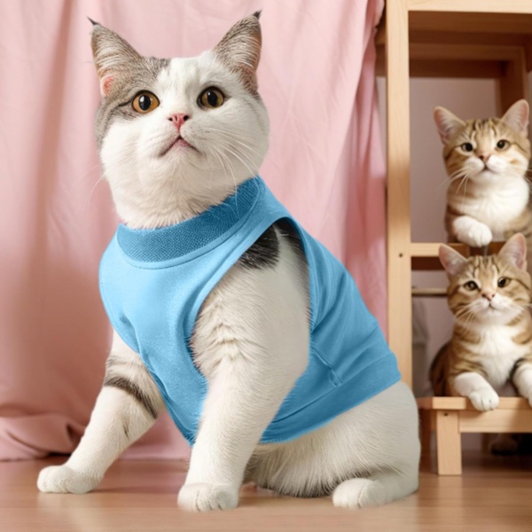Cat Surgery Recovery Suit Cat After Surgery Bodysuit for Abdominal Wounds or Skin Diseases Kitten Surgical Onesie E-Collar Alternative for Cats and Dogs (Blue, S) - Image 4