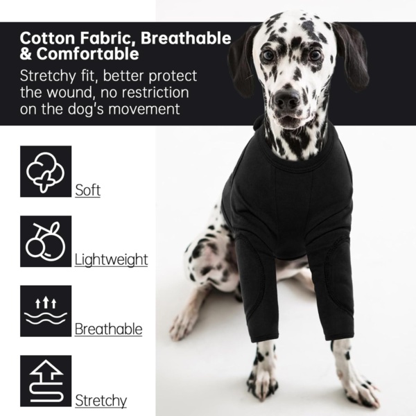 Dog Leg Recovery Sleeve - Small Dog Recovery Suit, Wound Protector, Body Suit After Surgery - Alternative to Cone Collars (Black, S) - Image 3