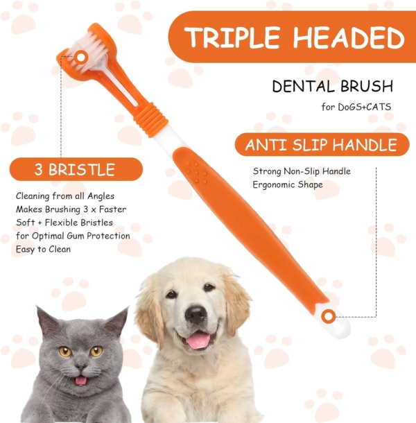 Dog Toothpaste and Brush 3PCS Soft Bristle Dog Dental Care Kit Puppy Dogs & CatsThree-Sided Toothbrush Teeth Finger Brush with Paste Plaque Tartar Remover Breath Freshener - Image 4