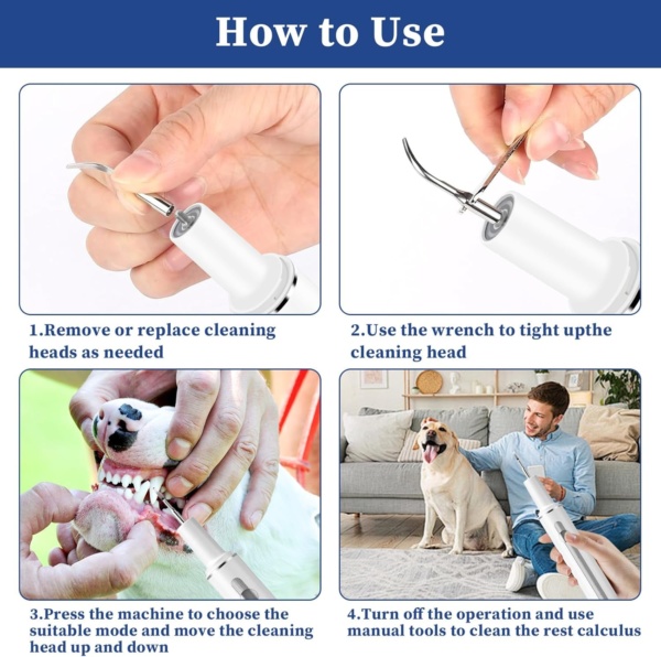Pet Tooth Brushing Kit, Remover for Teeth Dog, Plaque Remover Safe for Dogs and Cats, 3 Modes, Pet Tooth Cleaner Dental Care Tartar Plaque Remover with LED Light (White) - Image 6