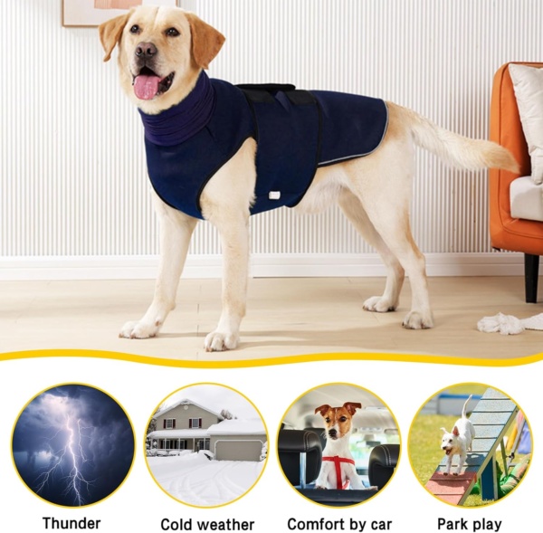 Yanmucy Dog Calming Coat with Snood 2 in 1 Anxiety Relief Adjustable Jacket with Hoodie Ear Muffs for Nervous Dogs (Blue, XXL) - Image 3