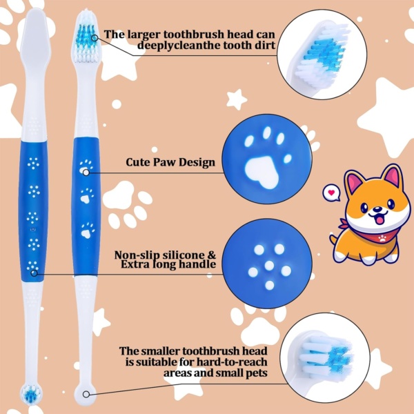 3 Pcs Pet Toothbrushes Double Headed Convenient Soft Bristles Puppy Long Handle Easy Teeth Cleaning Dental Hygiene Care Tooth Brushes for Small to Large Dogs Cats and Most Pets - Image 4