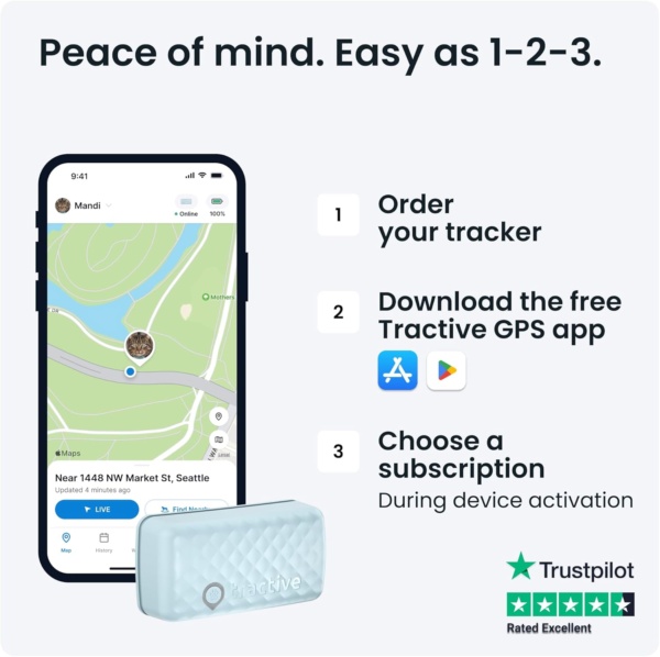 Tractive GPS Cat Tracker (6.5 lbs+), Real-time Pet Location Tracker, Health & Wellness Alerts, Battery Life Up to 7 Days, Breakaway Cat Collar Included (Mint) - Image 8