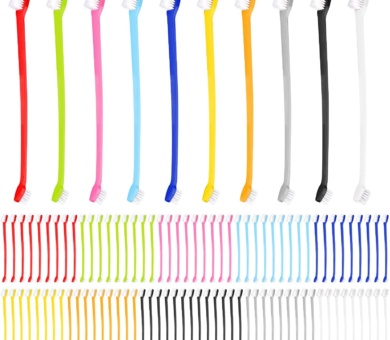 100pcs Dog Toothbrush, Dual Headed Soft Bristles Cat Toothbrush Anti-Slip Kitten Teeth Cleaning Double Headed Brush Easy Cleaning Dental Care Supplies for Dogs Cats Puppy Kitty Pets (10 Colors)