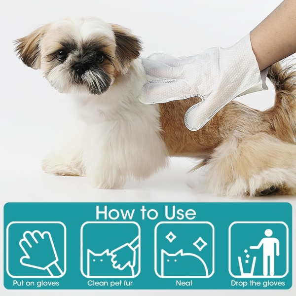 18 Pieces Pet Wipes for Dog and Cat Cleaning Gloves Deodorizing Hypoallergenic Grooming Wipes for Fur Face Paws Ears Butt,Waterless Wash Free Pet Glove Wipes for Daily Care & Traveling - Image 8