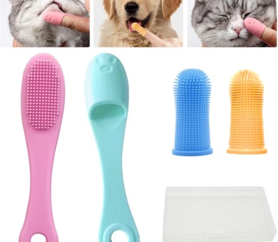 4PCS Silicone Scrubber Cat Chin Brush, Dog Toothbrush, Cats Dogs Soft Finger Teeth Brushes, Pet Dental Care Cleaner Supplies Suitable for Puppy Kitten Dogs Nose Ears