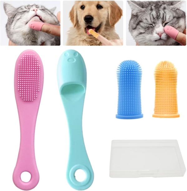 4PCS Silicone Scrubber Cat Chin Brush, Dog Toothbrush, Cats Dogs Soft Finger Teeth Brushes, Pet Dental Care Cleaner Supplies Suitable for Puppy Kitten Dogs Nose Ears