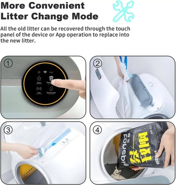 65L Self Cleaning Cat Litter Box, Dual Sensor Automatic Cat Toilet,With Odor Eliminator App Control & Health Monitor Includes Garbage Bags,For Multiple Cats - Image 7