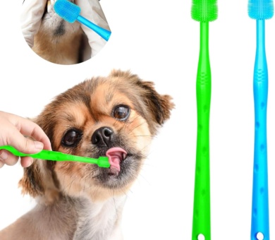 Dog Brush Cat Pet Puppy Gum Finger Toothbrush Dental Care Teeth Cleaning Supplies Kit for Dogs, 2 Pcs 360° Silicone