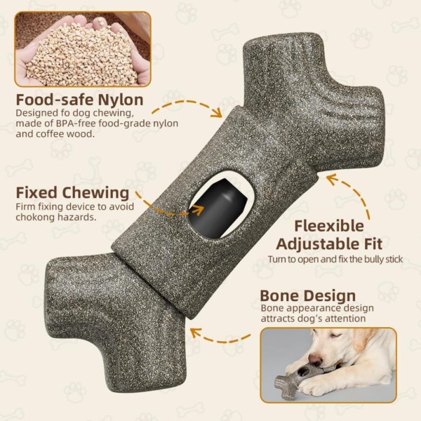Dog Chew Toy, Bully Stick Holder, Durable Bone-Shaped Chew Toy for Medium/Large Breed Dogs, Prevents Choking, Promotes Dental Health - Image 4