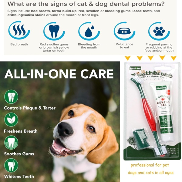 3pcs Pet Dental Care Kit Double-Ended Toothbrush Toothpaste Dogs Cat 360° Tooth Brushing Kit Finger Brushes Poultry Flavor Enzymatic Gum Toothpaste Reduce Plaque, Whiten Teeth, Freshen Breath - Image 6