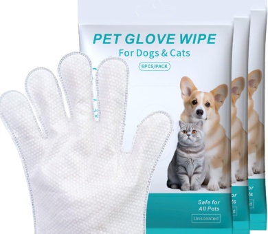 18 Pieces Pet Wipes for Dog and Cat Cleaning Gloves Deodorizing Hypoallergenic Grooming Wipes for Fur Face Paws Ears Butt,Waterless Wash Free Pet Glove Wipes for Daily Care & Traveling