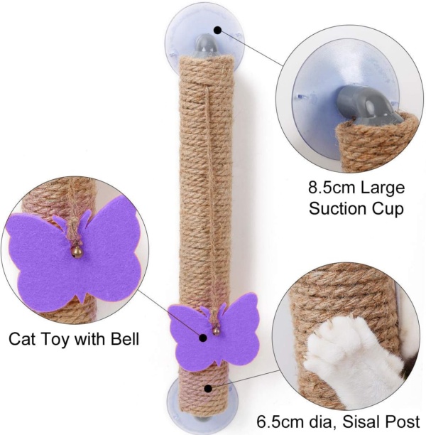 Cat Scratcher Post with Cat Toy. No Nails Required and Portable. for Wall, Window, Floor and Any Other Suction Cup Surface. Protect and Guard Furniture. Beneficial for Cat Health and Behavior. - Image 3