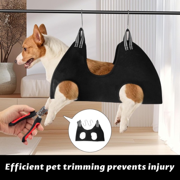 Dog & Cat Grooming Hammock & Sling - Small Pet Nail Cutting, Bathing & Ear Care (Black) - Image 6
