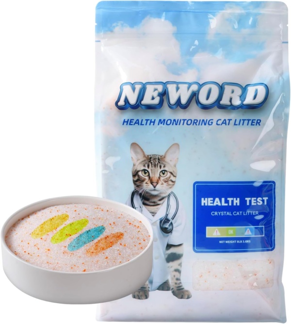 NEWORD Crystals Cat Litter Health Indicating Silica Gel Cat Litter, Color-Changing, 8lb, Urine PH Levels Detection Health Monitoring Non-Clumping Superior Odor Control Absorbent Lightweight, Unscented