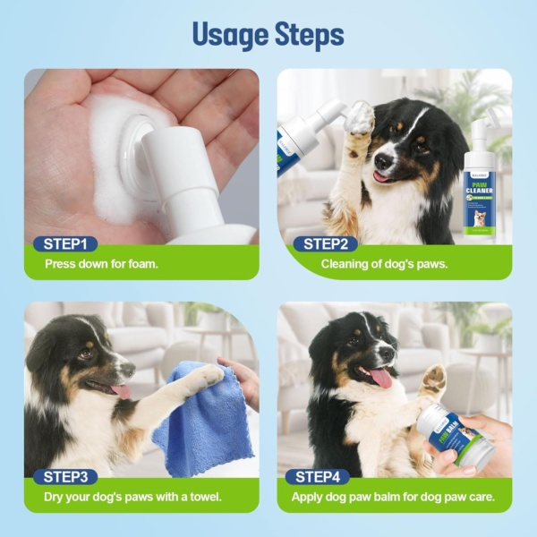 Dogs Paw Care Cleaner Kit for Dogs and Cats, No Rinse Foam Dog Paw Cleaner for Heals Repairs & Restores Dry, Cracked Paws & Nose Dog Paw Protector for Pet Foot Washer Care - Image 6