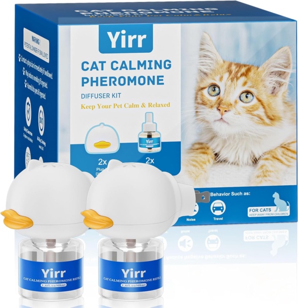 Cat Calming Plug-in, Cat Pheromone Diffuser, 4-in-1 Cat Pheromones Calming Diffuser Kit, Relaxing Pheromone for Cats Relief Stress Anxiety Fighting Scratching, 2 Diffuser 2 Refills(48ml)