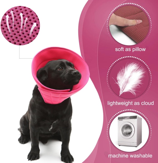 Pink Dog Soft Elizabethan Collar, Cat Soft Recovery Cone, Adjustable Mesh E-Collar, Machine Washable, Easy Drink Eat Sleep, Anti-Bite/Lick Cat Dog - Image 2