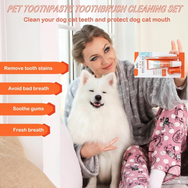 Dog Toothbrush with Toothpaste|Dog Dental Care Set|with Beef Flavor Toothpaste & Finger Brush & Soft Bristle Toothbrush|Dogs & Cats Dental Kit Against Bad Breath - Image 2