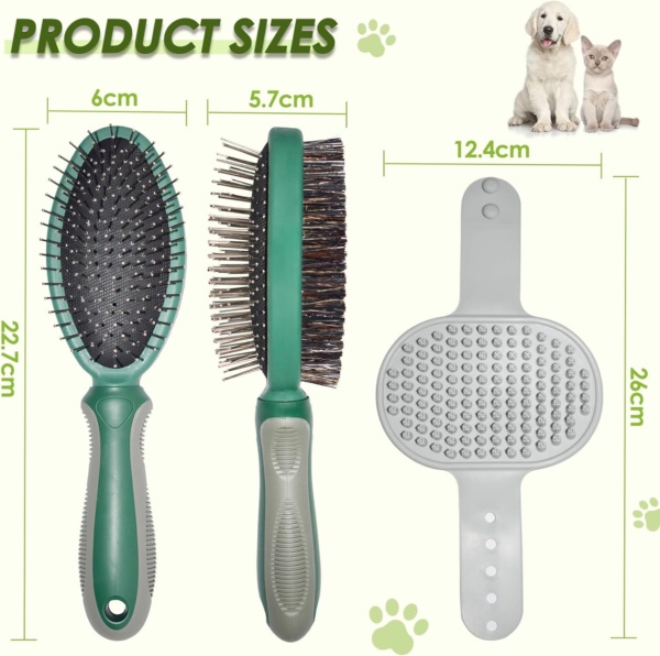 2-in-1 Dog Grooming Brush, Double Sided Pet Hair Brush with Rounded Pins & Bristles, for Short/Long Haired Dogs & Cats, Promotes Skin Health & Coat Cleanliness - Image 6