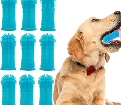 10 Pack Dog Finger Toothbrush, Dog & Cat Toothbrush, 360º Silicone Puppy Tooth Brush, Dogs Cats Teeth Cleaning Dental Care (Blue)