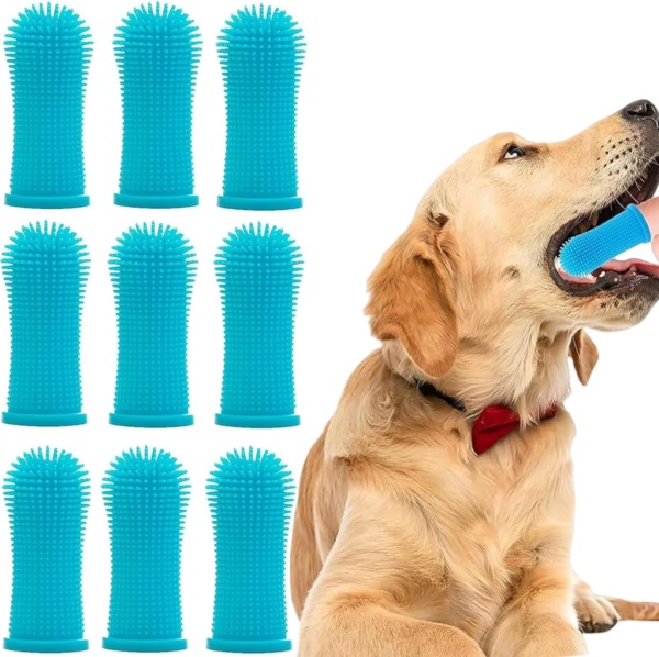10 Pack Dog Finger Toothbrush, Dog & Cat Toothbrush, 360º Silicone Puppy Tooth Brush, Dogs Cats Teeth Cleaning Dental Care (Blue)