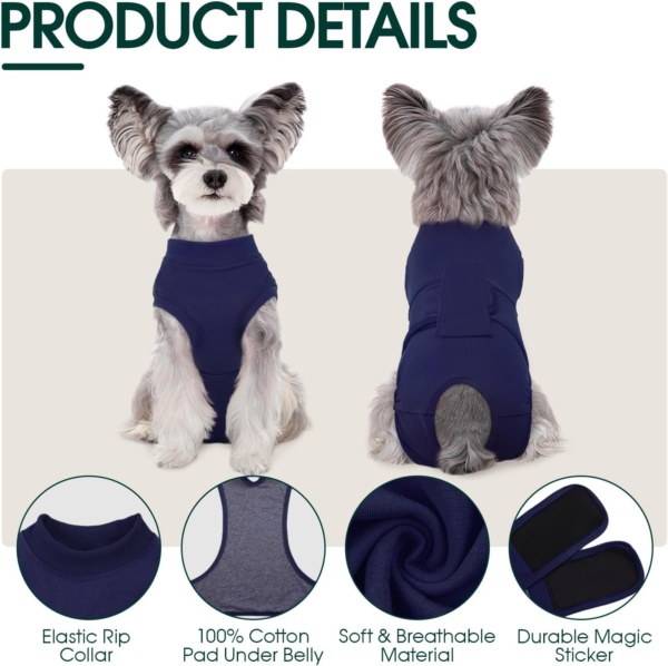 Kuoser M Dog Surgery Recovery Suit, Dog Recovery Suit Female Male Dog Surgical Recovery Vest Dog Post Surgery Body Suit Adjustable Onesies Dog Body Suit after Surgery, Blue - Image 4