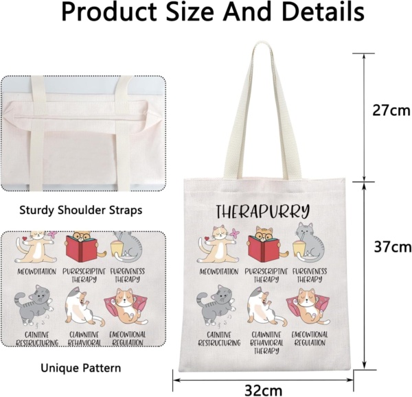 POFULL Therapurry Cats Puns Gift Emotional Regulation Mental Health Cats Gift Cats Lover Gift Therapist Cats Lover Tote Bag - Image 2