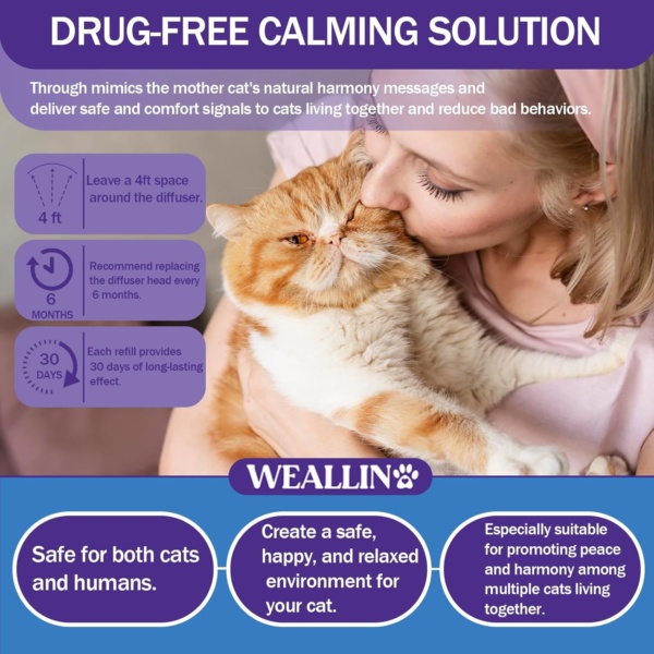 6 Pack Cat Calming Plug-in Refills - Cat Pheromone Diffuser Refills Relieve Anxiety & Stress 6 Month Supply, Cat Pheromones Calming Diffuser Refill(Fits All Common Diffuser Heads) - Image 4