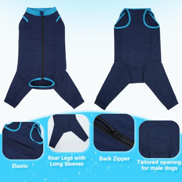 PUMYPOREITY Dog Post Surgery Body Suit, Dog Operation Recovery Suit Female Dog Anti Licking Sleeve Dog Castration Recovery Suit Male(Navy blue, 2XL) - Image 3