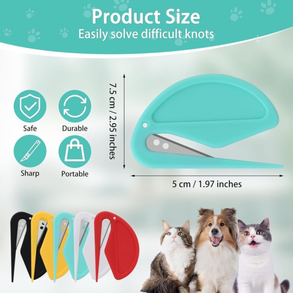 5 Pieces Pet Hair Knot Remover, Pet Knotting Comb with Steel Blade, Care Knife for Removing Tangles Pets, Knot Removal Pet Hair Grooming Tool, Detangling Knife for Dog Cat Gentle on Skin - Image 2