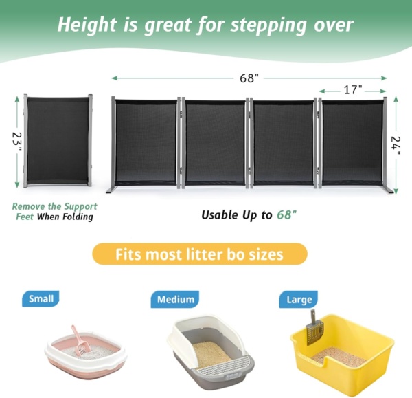 Rantila Cat Litter Box Privacy Screen Cat Litter Box Furniture Best for Your Cat's Health, 70''W x 24''H, Black - Image 2