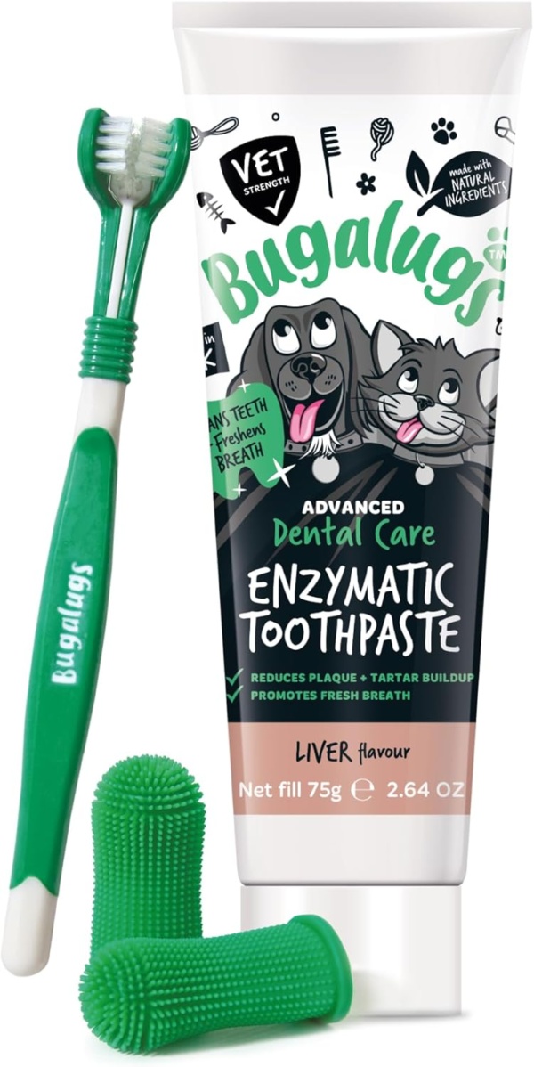 Bugalugs Dog Toothbrush and Toothpaste Kit Includes Cats & Dog Toothpaste, 2 x Finger Cat Toothbrush, 1 x Dog Toothbrush Dog Teeth Cleaning Products for Dog Plaque Remover & Dog Breath Freshener - Image 2