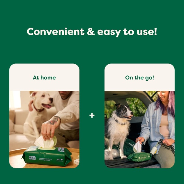 Earth Rated Hypoallergenic Pet Wipes for Dogs & Cats, Cleaning and Odour-Controlling Grooming for Paws, Body, and Butt, Unscented, 100 Count - Image 6