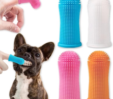 4 Pack Dog Finger Toothbrush Kit, 360° Cleaning Silicone Pet Brushing Teeth Cleaner Food Grade Silicone Dog Finger Toothbrush for Dogs & Cats Dental Care, Fits Most Fingers