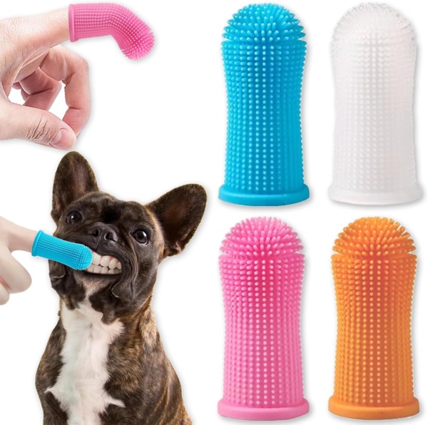 4 Pack Dog Finger Toothbrush Kit, 360° Cleaning Silicone Pet Brushing Teeth Cleaner Food Grade Silicone Dog Finger Toothbrush for Dogs & Cats Dental Care, Fits Most Fingers
