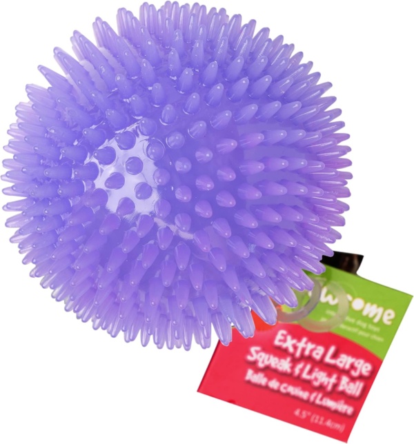 4.5” Spiky Squeak & Light Ball Dog Toy - Extra Large, Cleans teeth and Promotes Dental and Gum Health for Your Pet, Colors will vary, All Breed Sizes