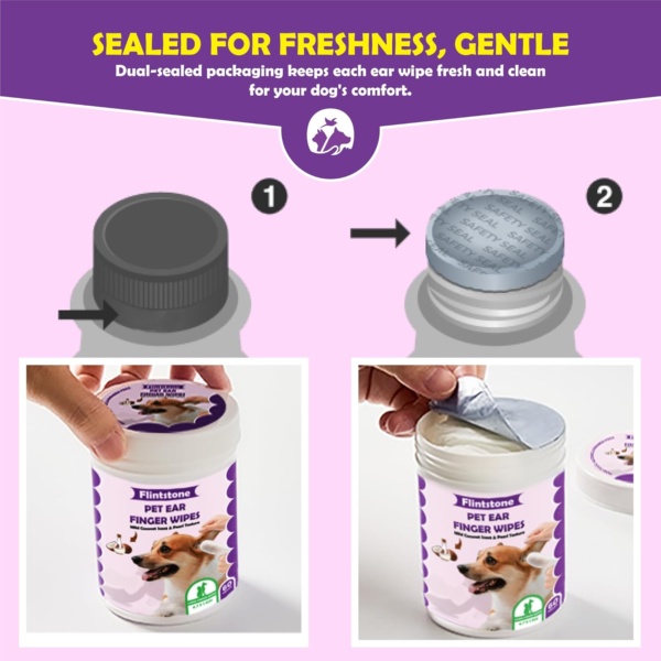 Dog Ear Cleaner Finger Wipes – Ultra Big Dog Ear Wipes Gently Clean Ear Wax & Dirt | Ear Cleaner for Dogs uk | Ear Wipes for Dogs & Cat Ear Cleaner Wipes | Coconut Scent | Ear Cleaner for Dogs - Image 4