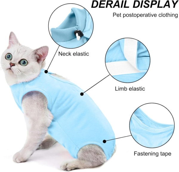Cat Surgery Recovery Suit Cat After Surgery Bodysuit for Abdominal Wounds or Skin Diseases Kitten Surgical Onesie E-Collar Alternative for Cats and Dogs (Blue, S) - Image 2