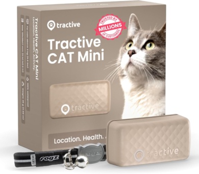 Tractive Mini GPS Cat Tracker | Market Leader | Real-Time Location Tracking | Location History | Health Alerts | Activity Monitoring | Collar included | Works With Subscription (Brown)