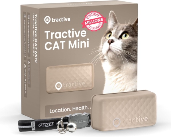 Tractive Mini GPS Cat Tracker | Market Leader | Real-Time Location Tracking | Location History | Health Alerts | Activity Monitoring | Collar included | Works With Subscription (Brown)