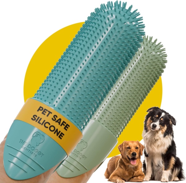 Dog Toothbrush Cat Toothbrush Dog Finger Toothbrush | Pack of 2 with Storage Cases | Remove Plaque & Tartar Fights Bad Breath | Puppy Toothbrush 360° Bristles | Cat Dog Teeth Cleaning Products