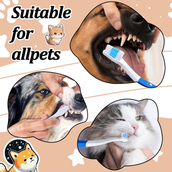 3 Pcs Pet Toothbrushes Double Headed Convenient Soft Bristles Puppy Long Handle Easy Teeth Cleaning Dental Hygiene Care Tooth Brushes for Small to Large Dogs Cats and Most Pets - Image 5