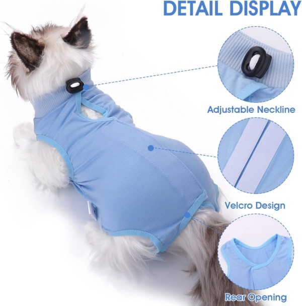 Cat Professional Recovery Suit for Abdominal Wounds or Skin Diseases, After Surgery E-Collar Alternative for Cats Anti Licking Pajama Suit Kittens Surgery Recovery Suit (Blue, M Size) - Image 5