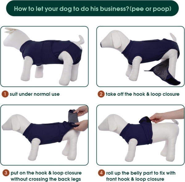 Kuoser M Dog Surgery Recovery Suit, Dog Recovery Suit Female Male Dog Surgical Recovery Vest Dog Post Surgery Body Suit Adjustable Onesies Dog Body Suit after Surgery, Blue - Image 5