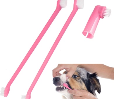 Pet Teeth Care Puppy Dog Cat Toothbrush Dental Cleaning Care Set 22cm Length (Pink)