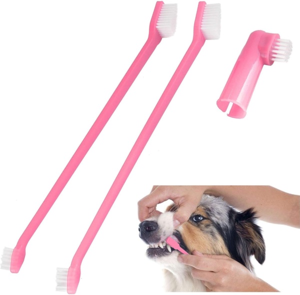 Pet Teeth Care Puppy Dog Cat Toothbrush Dental Cleaning Care Set 22cm Length (Pink)