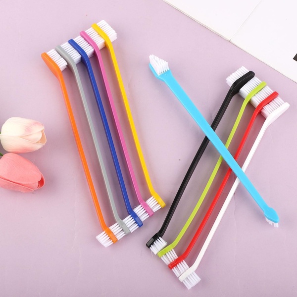 100pcs Dog Toothbrush, Dual Headed Soft Bristles Cat Toothbrush Anti-Slip Kitten Teeth Cleaning Double Headed Brush Easy Cleaning Dental Care Supplies for Dogs Cats Puppy Kitty Pets (10 Colors) - Image 3
